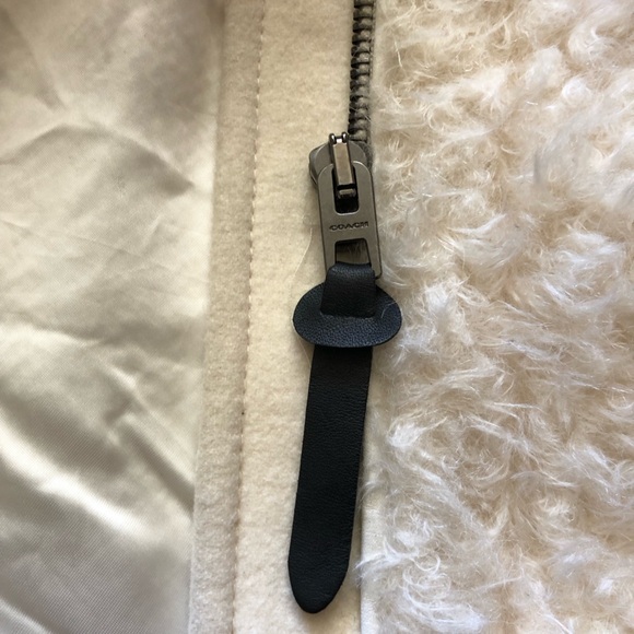 Coach ivory Mohair Faux Fur leather patch duffle coat Zippered M - Picture 5 of 16